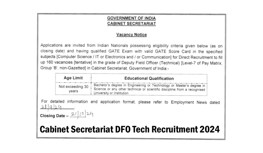 Cabinet Secretariat DFO Tech Recruitment 2024