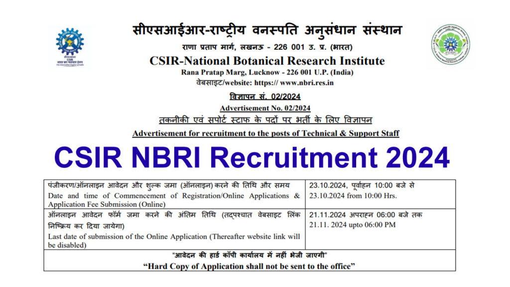 CSIR NBRI Recruitment 2024