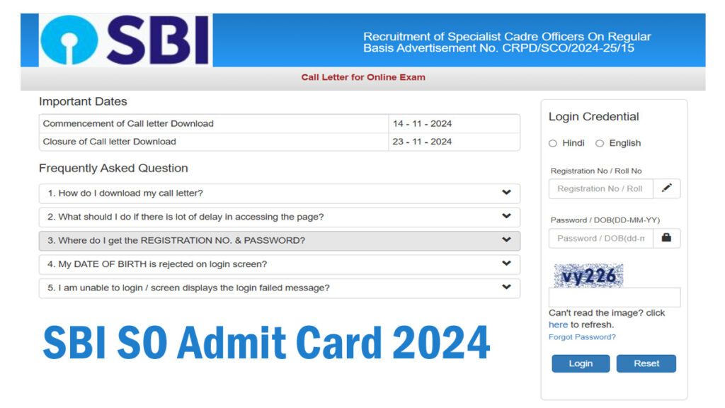 SBI SO Admit Card 2024