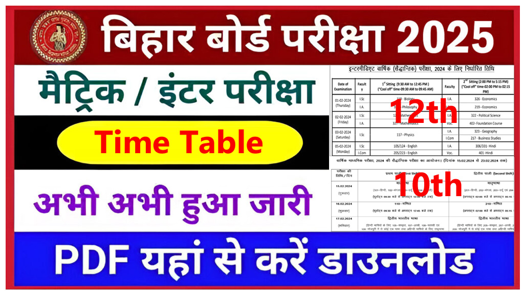 Bihar Board Time Table 2025