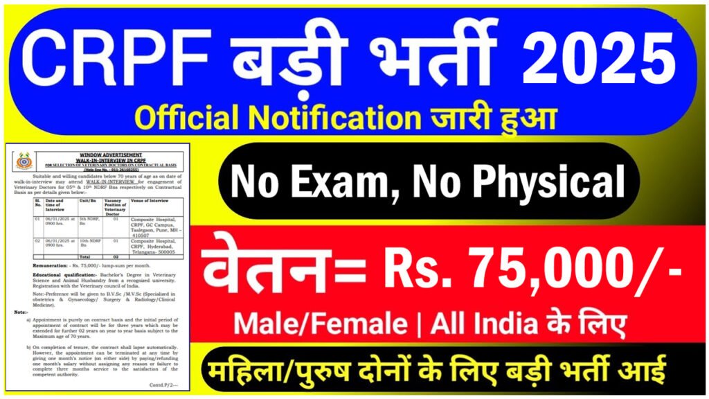 CRPF Veterinary Recruitment 2024