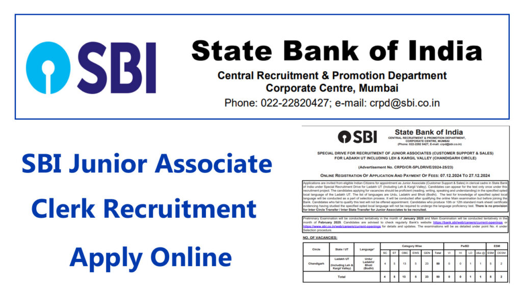 SBI Junior Associate Clerk Recruitment 2024