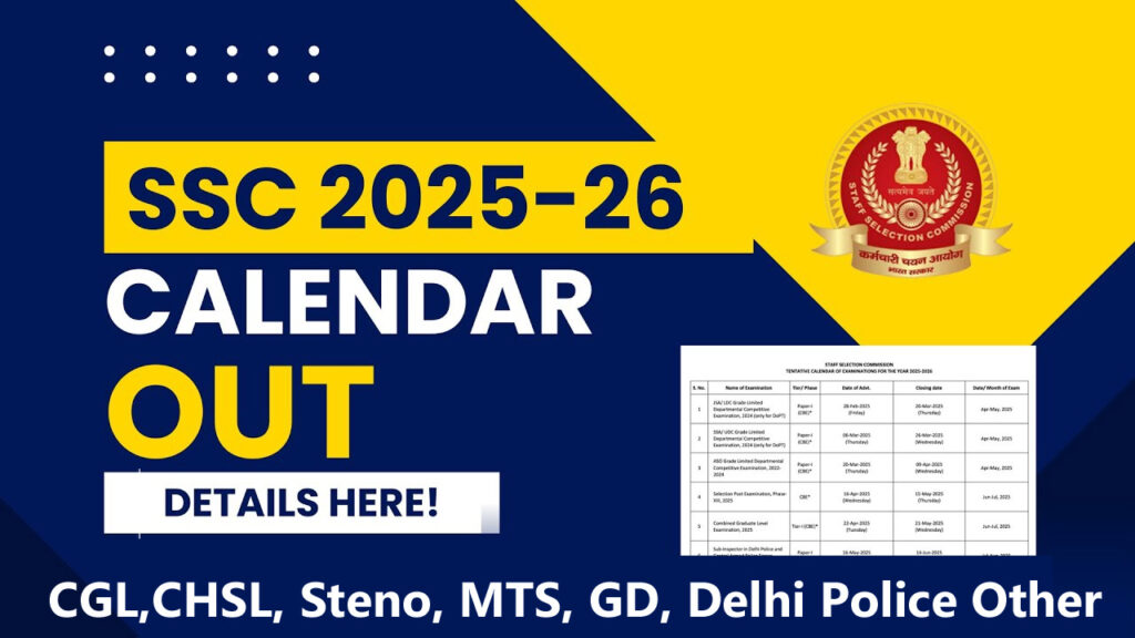 SSC Exam Calendar 2025