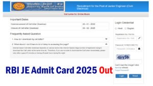 RBI JE Admit Card 2025