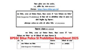 BPSSC Bihar Police SI Prohibition Recruitment 2025