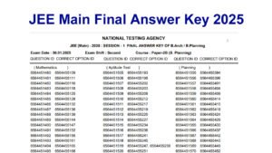 JEE Main Session 1 Final Answer Key 2025