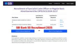 SBI Bank SO Recruitment 2025