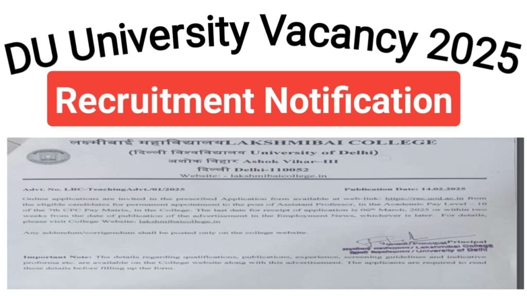 Delhi University Assistant Professor Bharti 2025