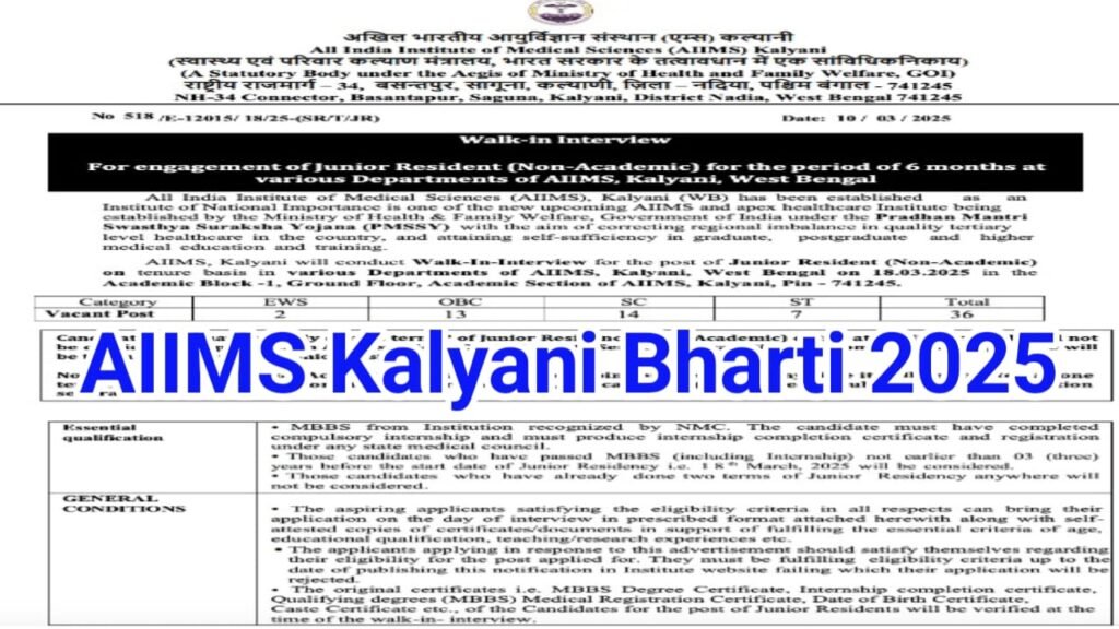 AIIMS Kalyani Junior Resident Recruitment 2025