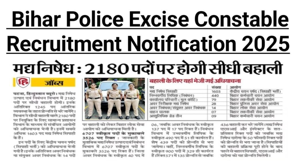 Bihar Police Excise Constable Bharti 2025