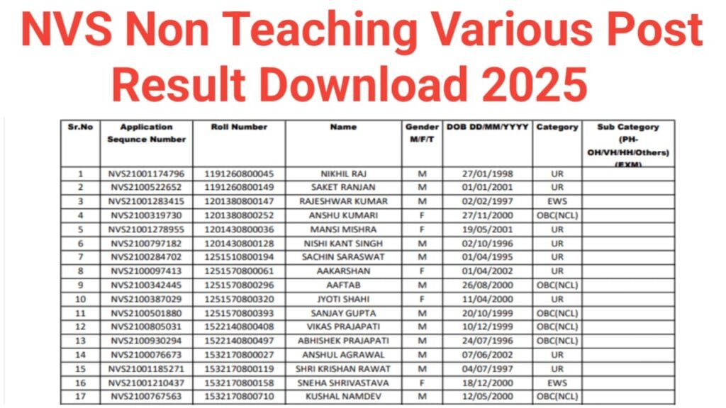NVS Non Teaching Result 2025