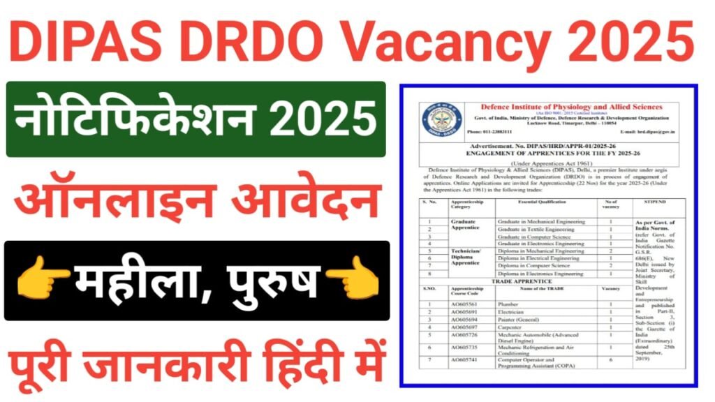 DIPAS DRDO Apprenticeship Recruitment 2025